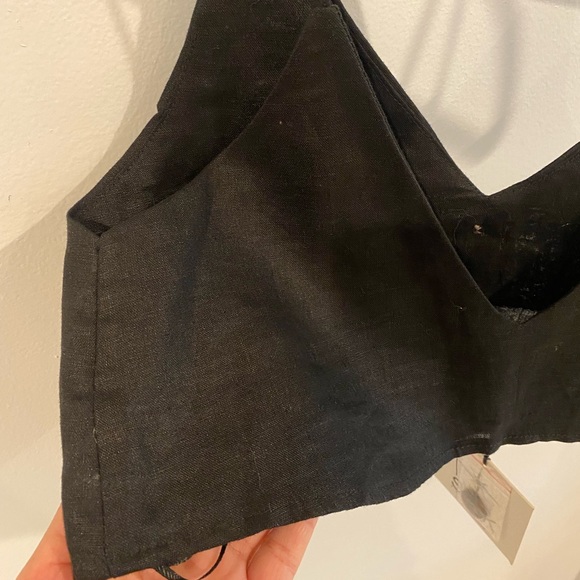 SEEK The Label Black Linen Crop Tank Top with Buttons - Picture 7 of 9